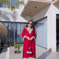 Crimson Red Velvet Embellished Kurta Pant Set with Potli Party & Festive Wear