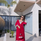 Crimson Red Velvet Embellished Kurta Pant Set with Potli Party & Festive Wear