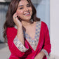 Crimson Red Velvet Embellished Kurta Pant Set with Potli Party & Festive Wear