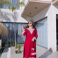 Crimson Red Velvet Embellished Kurta Pant Set with Potli Party & Festive Wear