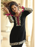 Midnight Black Onyx Mirror Silk Palazzo Suit