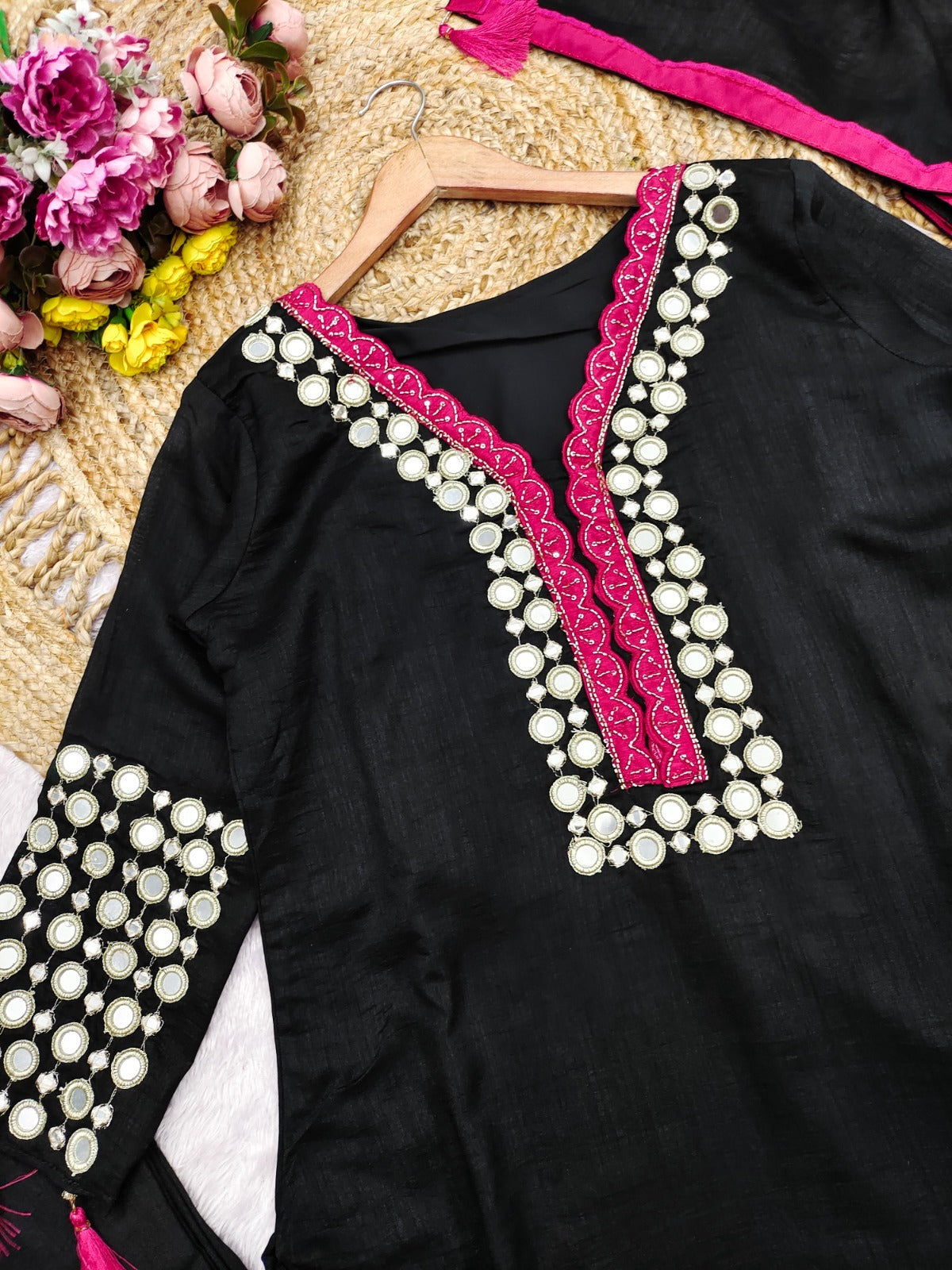 Midnight Black Onyx Mirror Silk Palazzo Suit