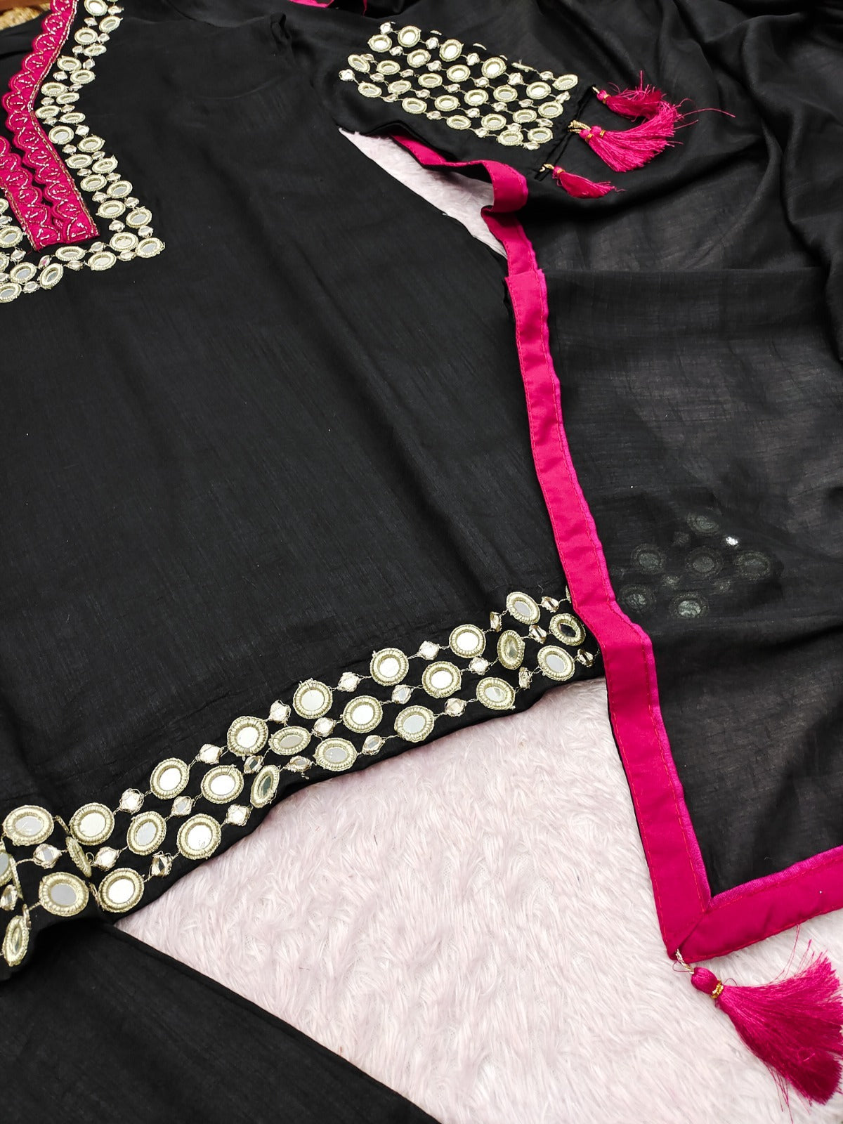Midnight Black Onyx Mirror Silk Palazzo Suit