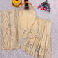 Cream Embroidered Silk Kurti with Sharara and Dupatta