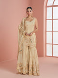 Cream Embroidered Silk Kurti with Sharara and Dupatta