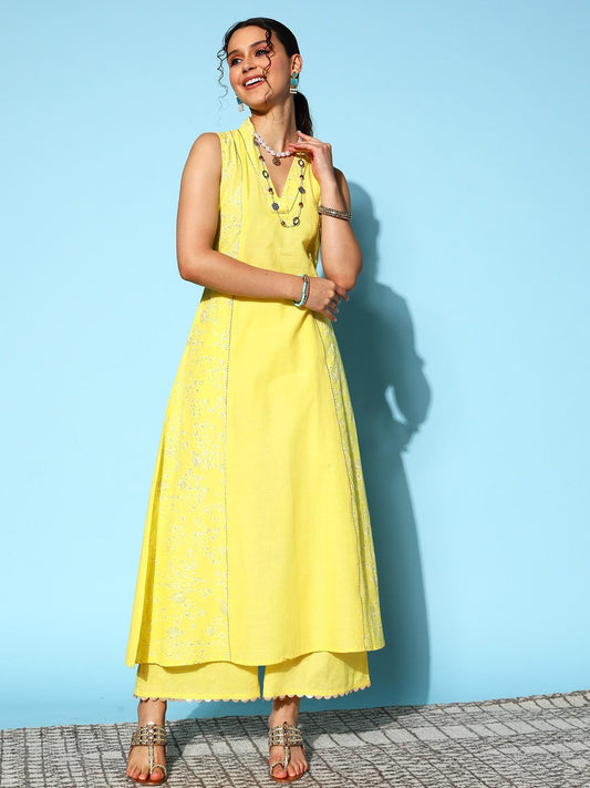 Ethnic Motifs Cotton Blend Top to Toe Fusion Kurta Set