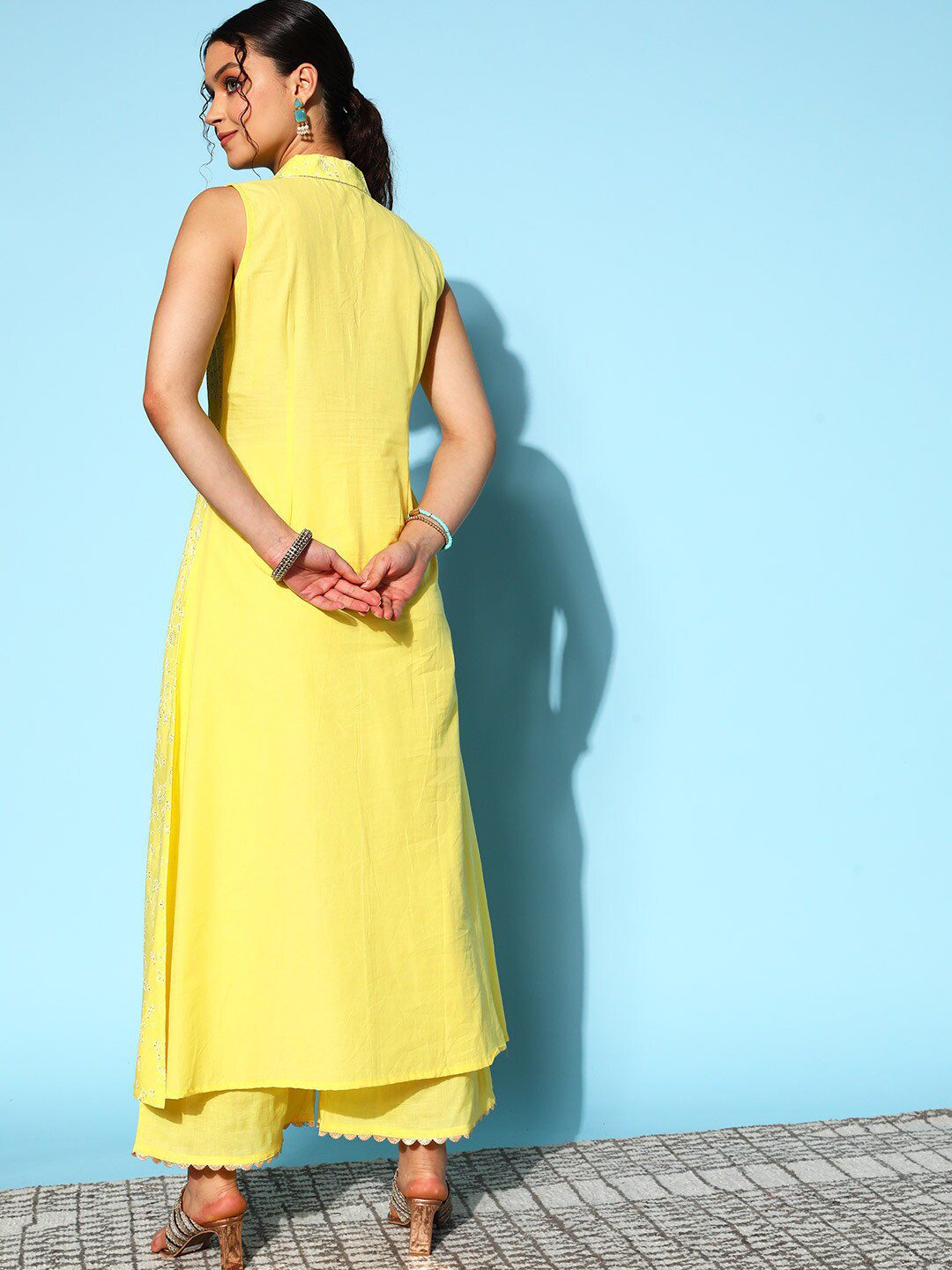 Ethnic Motifs Cotton Blend Top to Toe Fusion Kurta Set