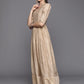 Women Beige & Golden Polka Dots Print A-line Maxi Dress