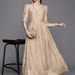 Women Beige & Golden Polka Dots Print A-line Maxi Dress