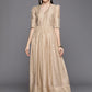 Women Beige & Golden Polka Dots Print A-line Maxi Dress