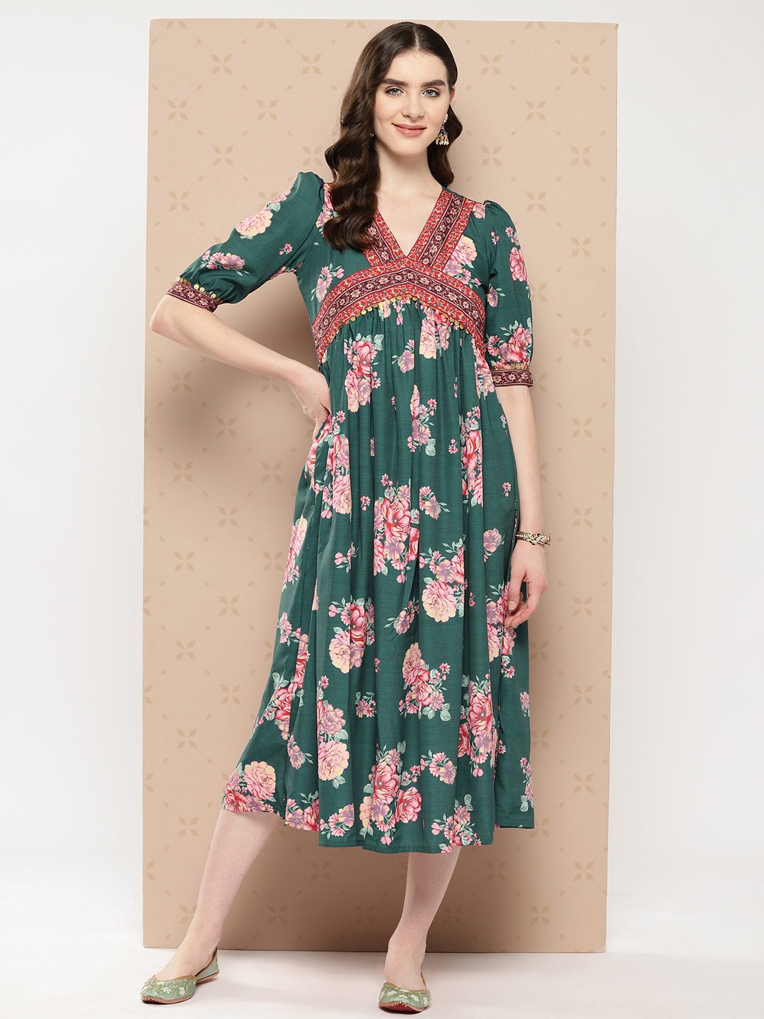 Women Floral Printed Empire Ethnic Dress
