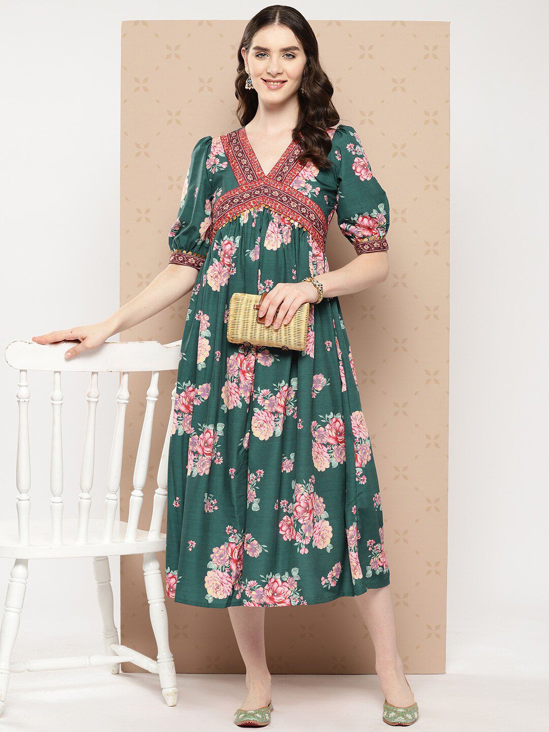 Women Floral Printed Empire Ethnic Dress
