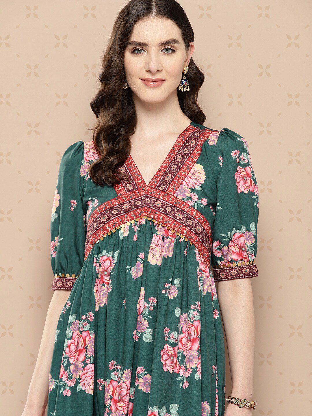 Women Floral Printed Empire Ethnic Dress