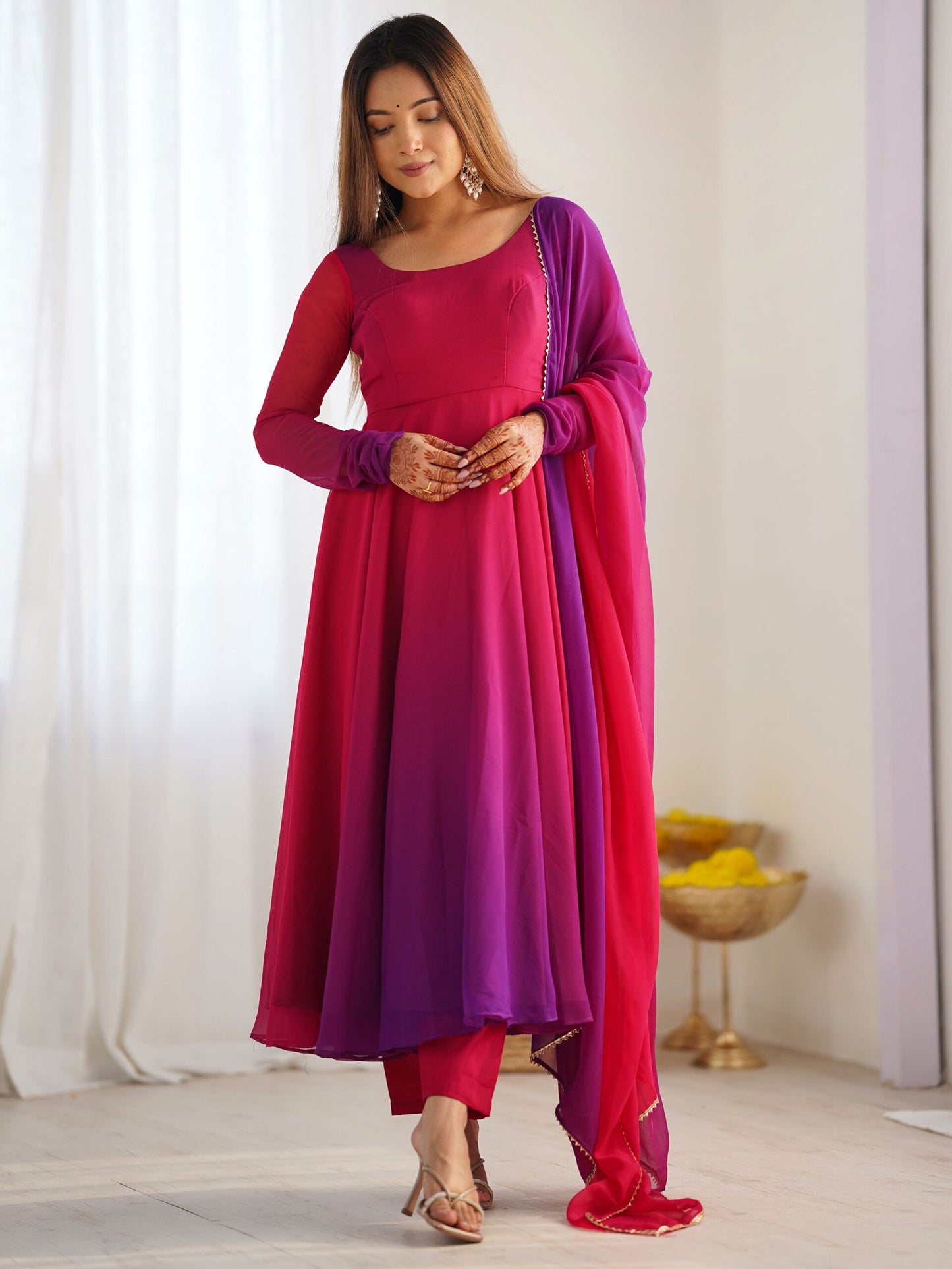 Incredible Dark Pink Embroidered Georgette Event Wear Anarkali Suit