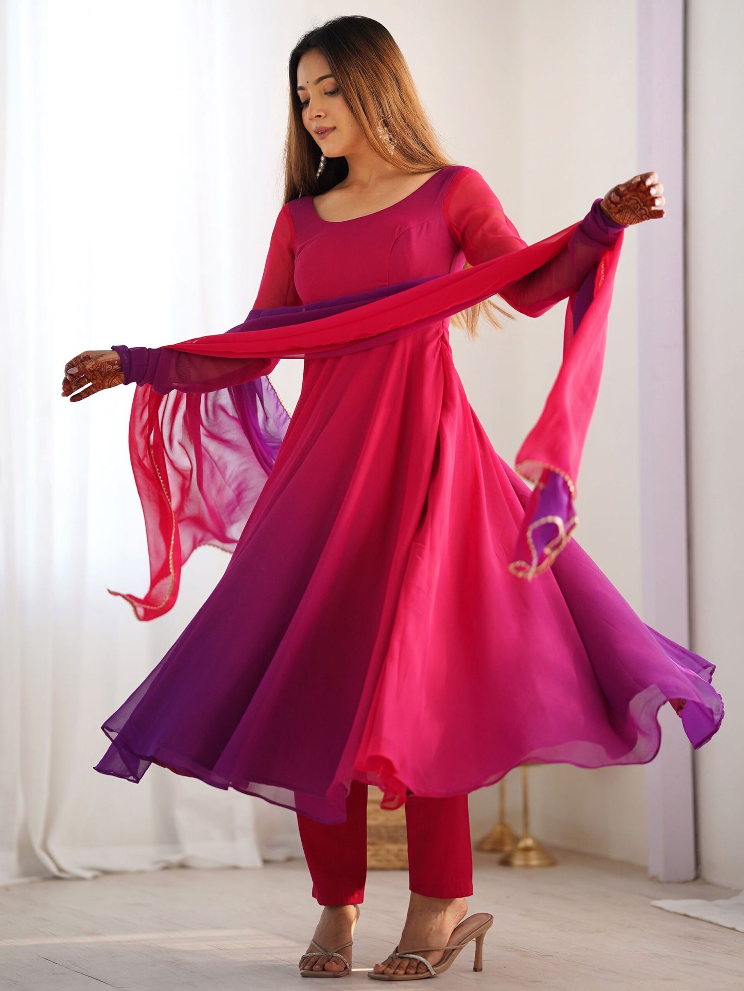 Incredible Dark Pink Embroidered Georgette Event Wear Anarkali Suit
