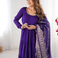 Classic Dark Purple Chanderi Silk Anarkali Suit With Banarasi Silk Dupatta