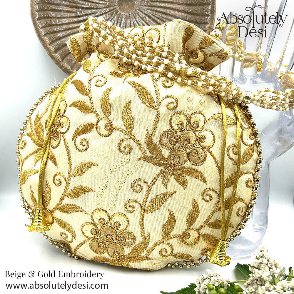 Handmade Gold Embroided Potli