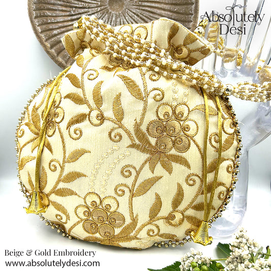 Handmade Gold Embroided Potli