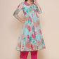 Floral Printed Angrakha Anarkali Kurta & Trousers With Dupatta