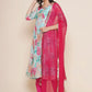 Floral Printed Angrakha Anarkali Kurta & Trousers With Dupatta