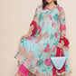 Floral Printed Angrakha Anarkali Kurta & Trousers With Dupatta