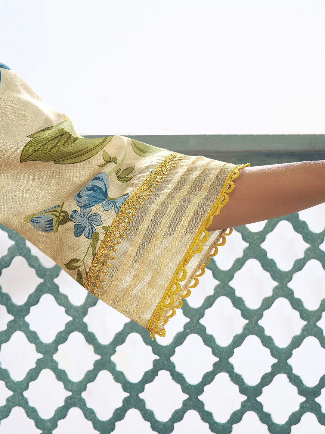 Floral Printed Panelled Anarkali Kurta With Palazzos