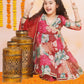 Girls Floral Printed Angrakha Gotta Patti Kurta & Sharara With Dupatta