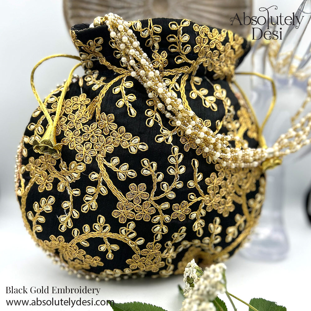 Handmade Gold Embroided Potli