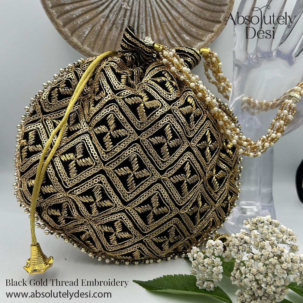 Handmade Gold Embroided Potli