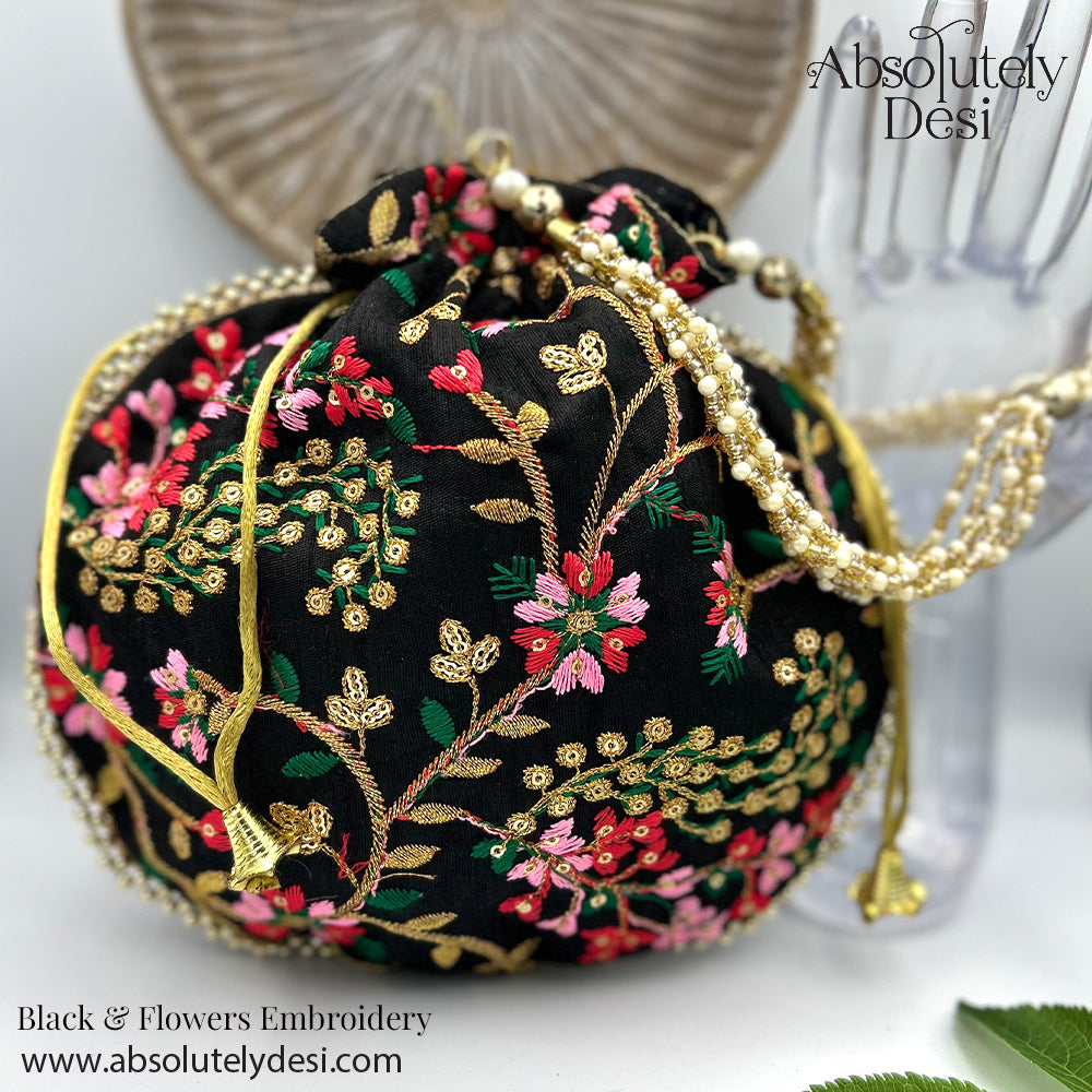 Handmade Embroided Flowery Wedding Potli