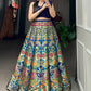 Blue Zari Weaving Silk Indo-Western Crop Top Lehenga