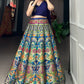 Blue Zari Weaving Silk Indo-Western Crop Top Lehenga