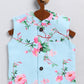 Boy's Aqua Blue Floral Silk Blend Nehru Jacket