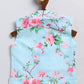 Boy's Aqua Blue Floral Silk Blend Nehru Jacket