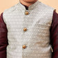 Boy's Beige Nehru Jacket With Wine Kurta And Pyjama Set