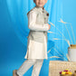 Boy's Beige Woven Jacket With Cream Kurta And Pyjama Set