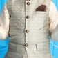 Boy's Beige Woven Jacket With Cream Kurta And Pyjama Set