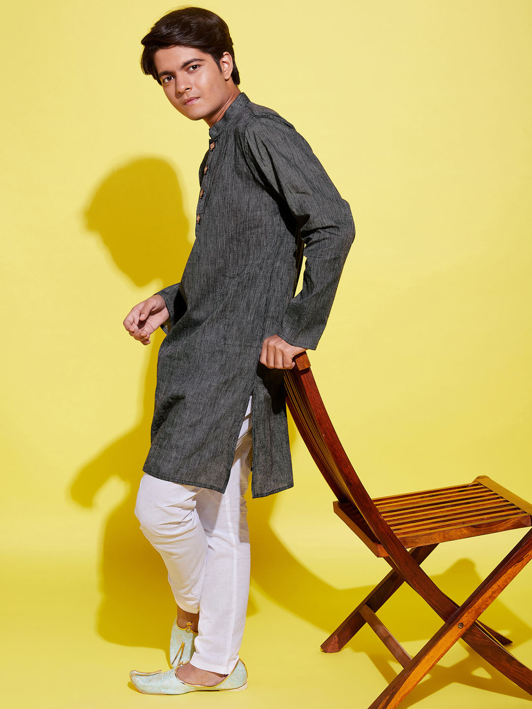 Boy's Black Cotton Kurta And Pyjama Set