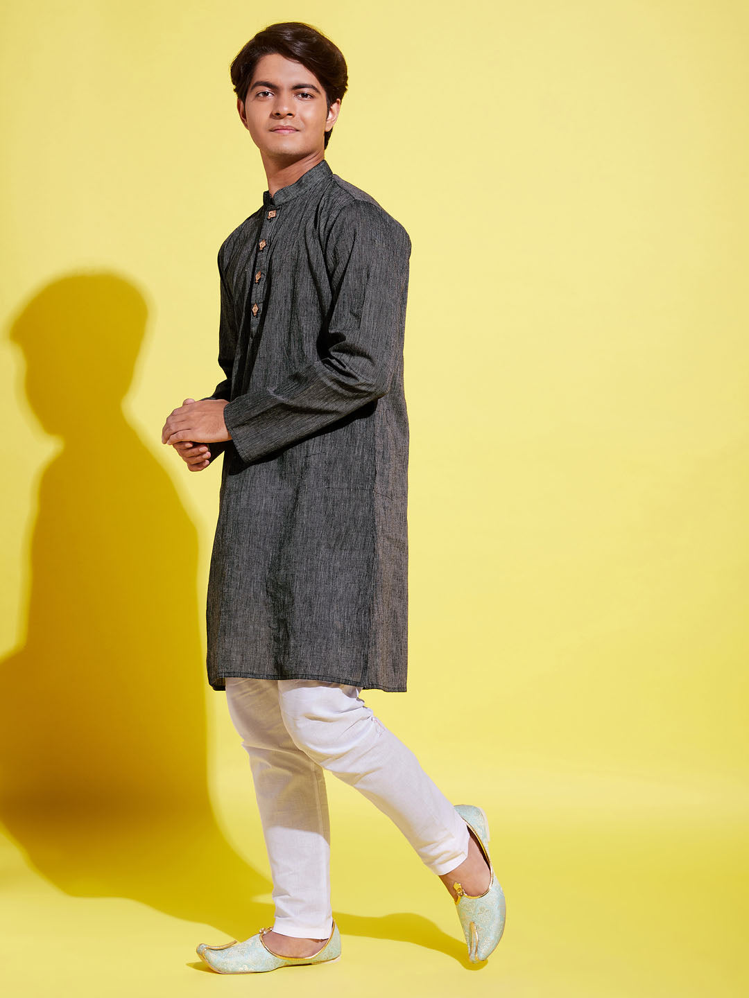 Boy's Black Cotton Kurta And Pyjama Set