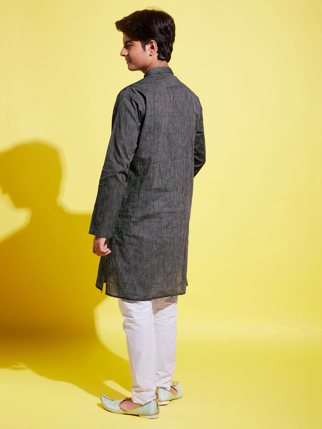 Boy's Black Cotton Kurta And Pyjama Set