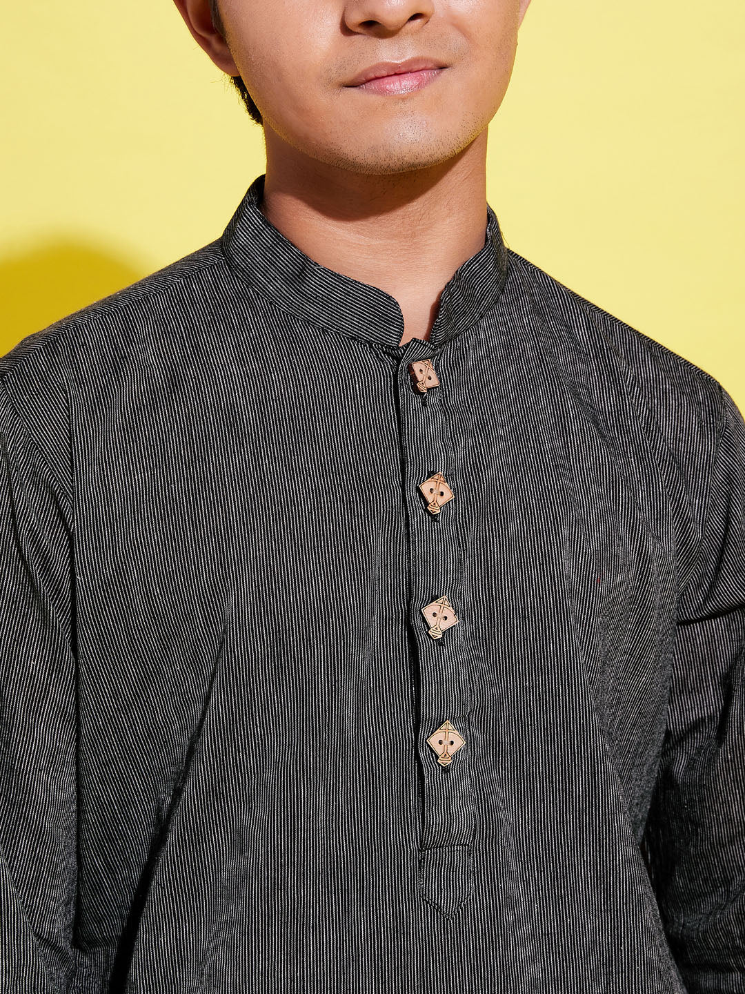 Boy's Black Cotton Kurta And Pyjama Set