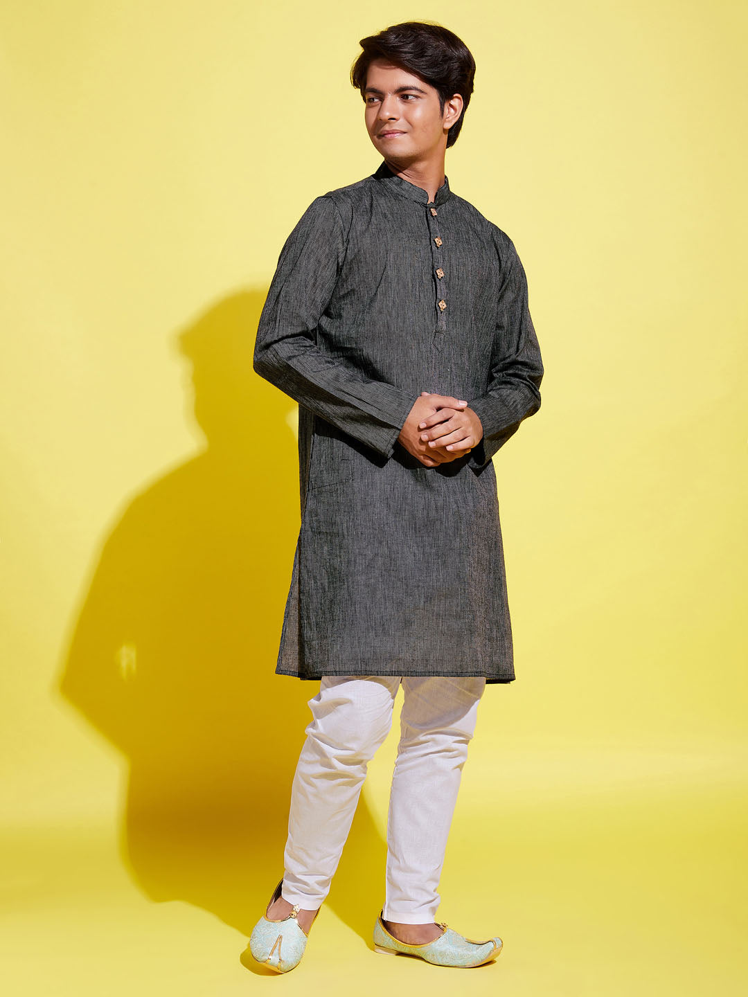 Boy's Black Cotton Kurta And Pyjama Set