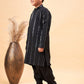 Boy's Black Embroidered Vertical Mirror Work Kurta With Patiala Set