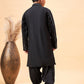 Boy's Black Embroidered Vertical Mirror Work Kurta With Patiala Set