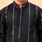 Boy's Black Embroidered Vertical Mirror Work Kurta With Patiala Set