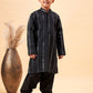 Boy's Black Embroidered Vertical Mirror Work Kurta With Patiala Set