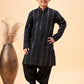 Boy's Black Embroidered Vertical Mirror Work Kurta With Patiala Set