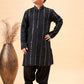 Boy's Black Embroidered Vertical Mirror Work Kurta With Patiala Set