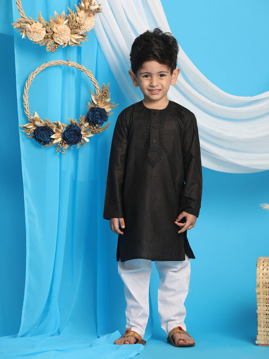 Boy's' Black Kurta And White Pyjama Set
