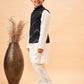 Boy's Black Mirror Work Jacket And Solid Kurta Pyjama Set